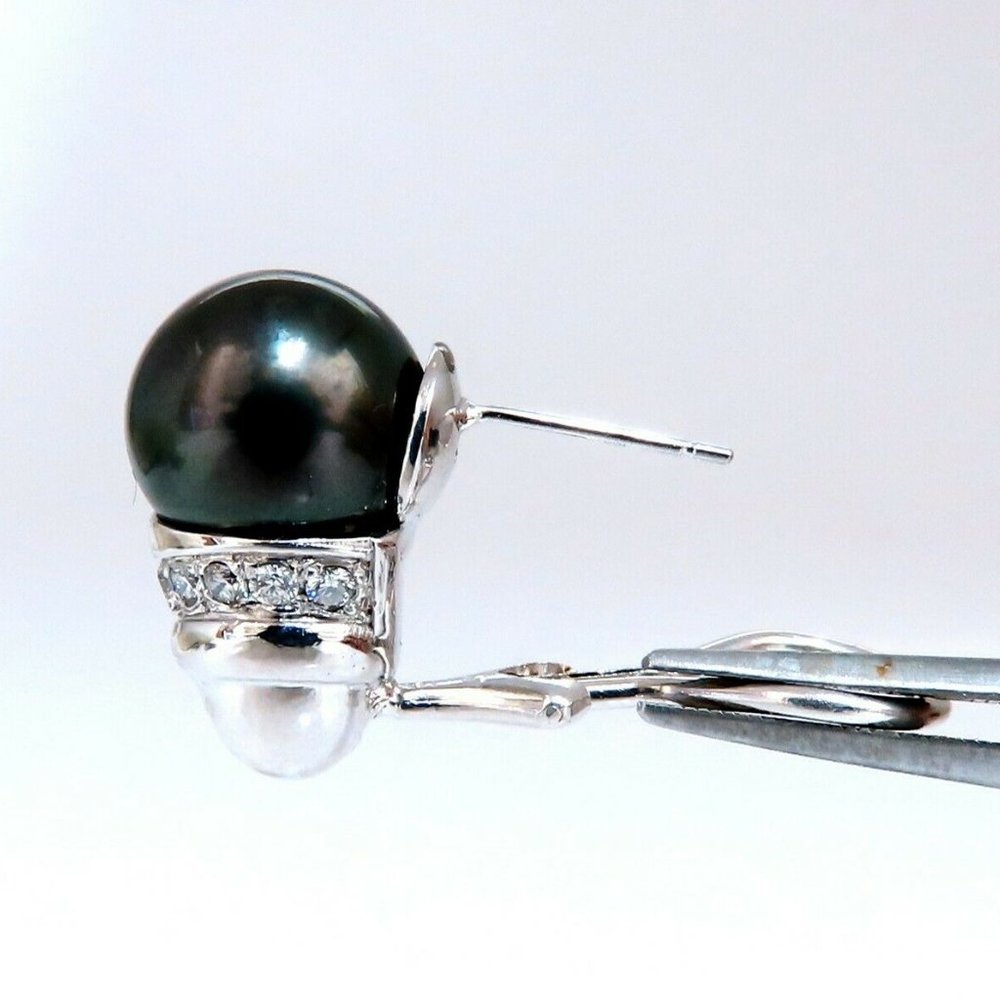 11mm natural tahitian pearl & .50ct diamonds raised cap earrings 14kt* - Picture 5 of 9